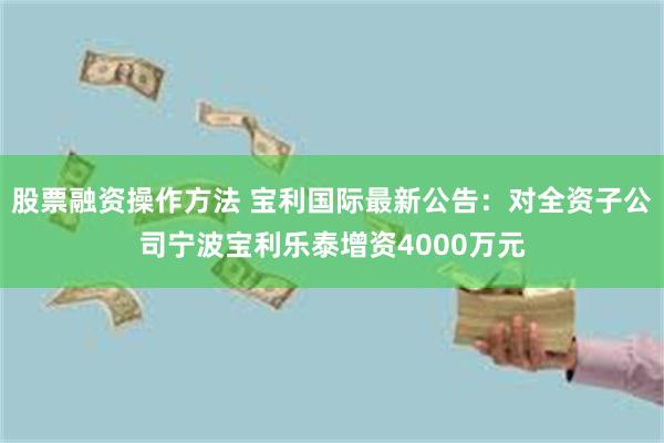 股票融资操作方法 宝利国际最新公告：对全资子公司宁波宝利乐泰增资4000万元